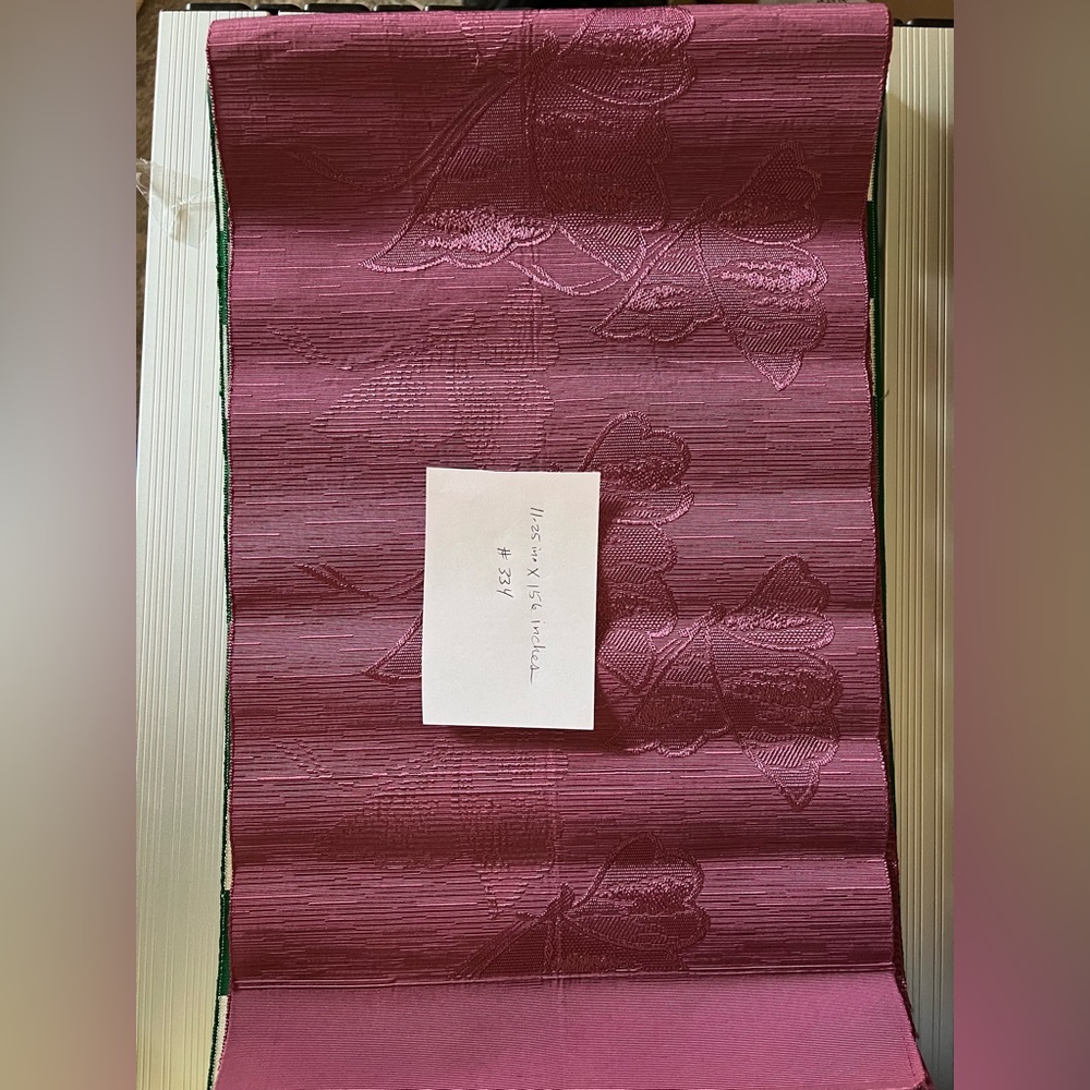 Vintage Japanese Maru Obi Silk Bolt– Deep Plum with Woven Floral Motif – 1950s